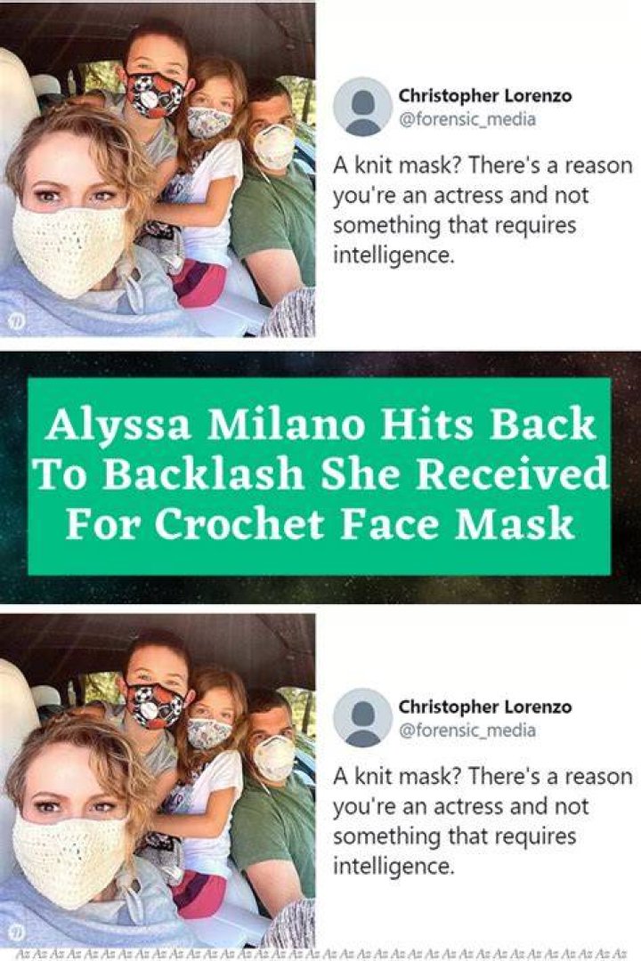 Alyssa Milano Claps Back After Getting Trolled For Crochet Face Mask: ‘It Has A Filter In It’ — Pic