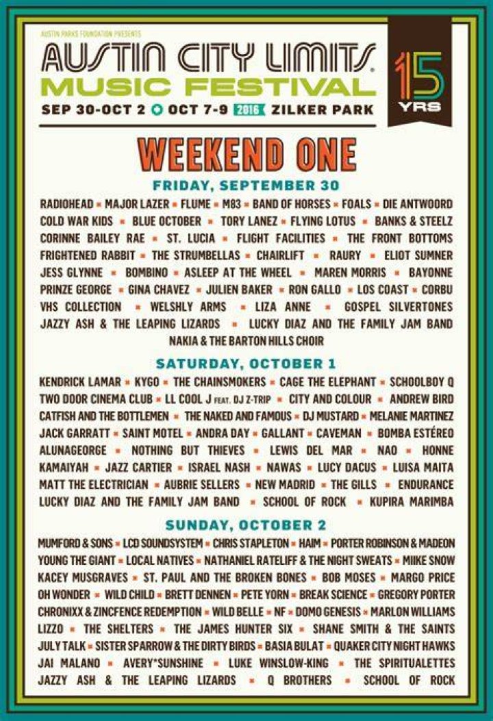 Austin City Limits Music Festival — Full Schedule For ACL 2016 – Hollywood Life