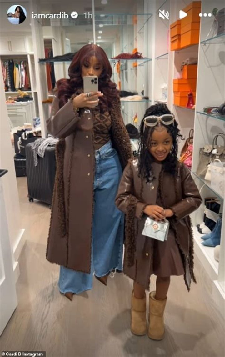 Cardi B & Daughter Kulture, 1, Twin In Matching Burberry Outfits & It’s Too Cute