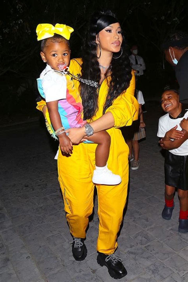 Cardi B & Offset Rock Matching Yellow Outfits With Daughter Kulture, 1, For Teyana Taylor’s Album Party  