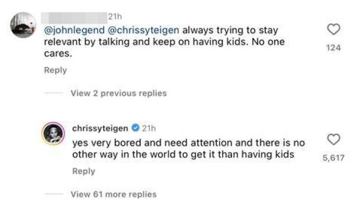 Chrissy Teigen Slams Online Troll Who Accused Her of Having Kids to ‘Stay Relevant’
