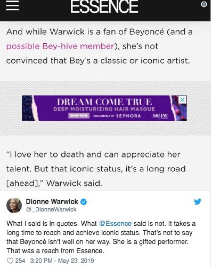 Dionne Warwick Trolled By The Beyhive After Saying Beyonce Isn’t An ‘Icon’
