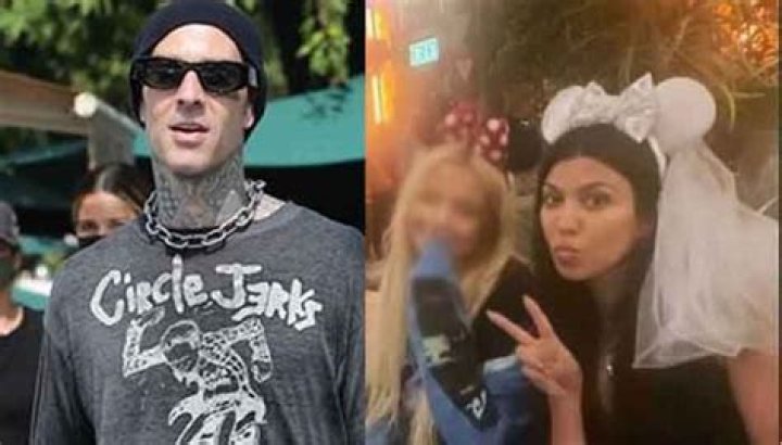 Kourtney Kardashian Wears Bridal Minnie Mouse Ears With Travis Barker At Disneyland — See Pics