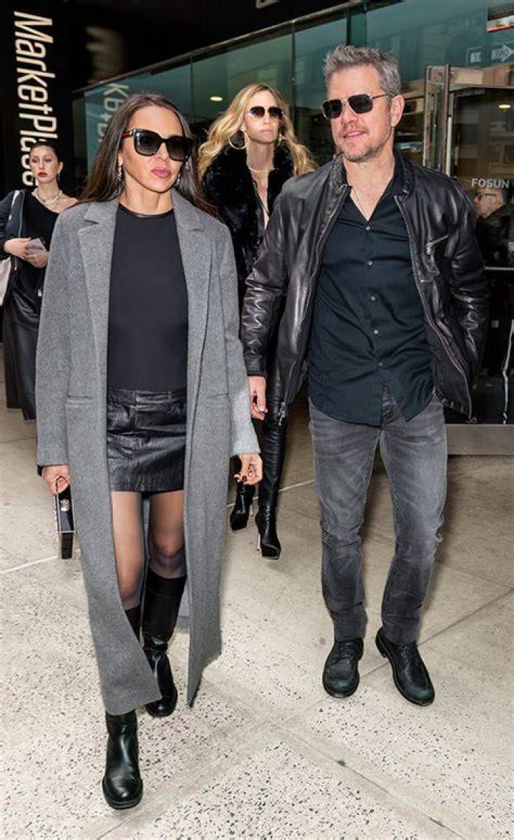 Matt Damon’s Wife Luciana Barroso Rocks Leather Mini Skirt & Sweetly Holds Hands With Him at NYFW: Photos