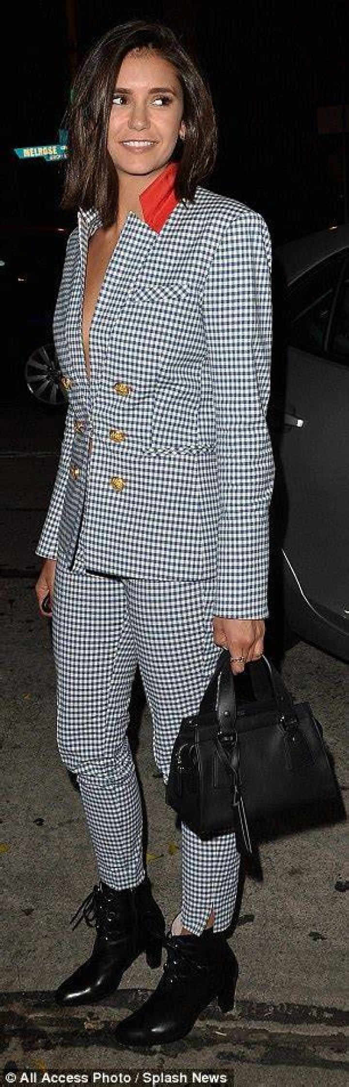 Nina Dobrev Goes Braless In Chic Houndstooth Suit — Love Or Loathe? 