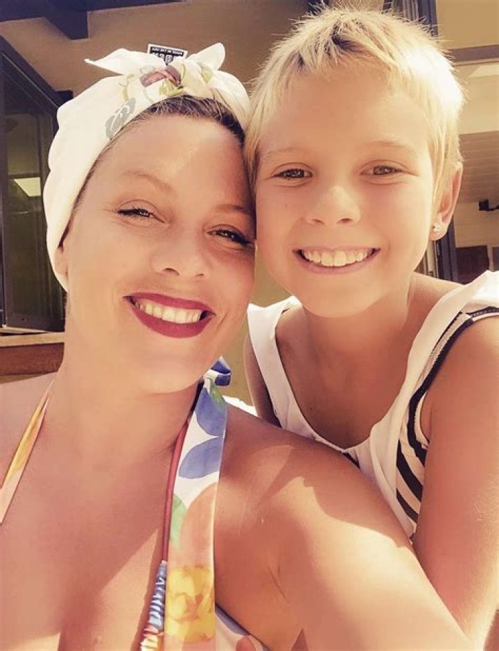 Pink & Daughter Willow, 8, Twin In Matching Striped Swimsuits — Adorable Photo 