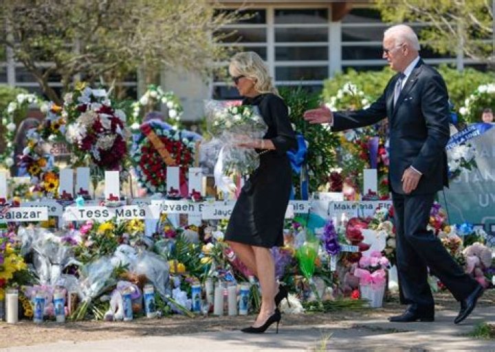 President Joe Biden & First Lady Jill Biden Pay Respects At Uvalde Shooting Memorial