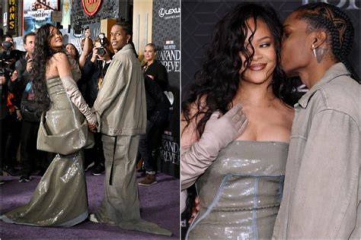 Rihanna Slays In Beige Sequins, Satin Gloves With A$AP Rocky At ‘Wakanda Forever’ Premiere: Photos