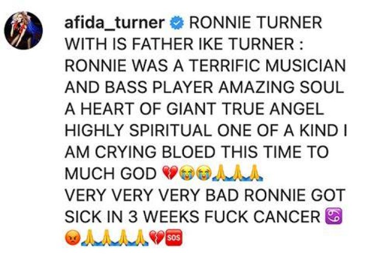 Ronnie Turner’s Widow Afida Turner Hints That Cancer Caused His Death In Heartbreaking Tribute
