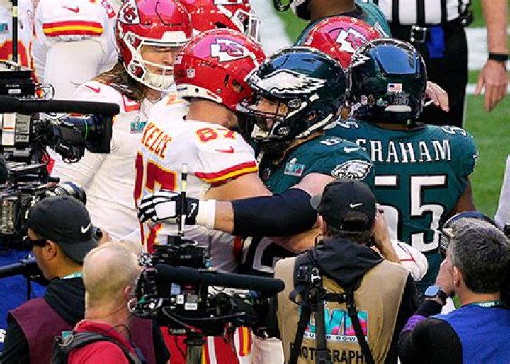 Travis Kelce Gets Hug From Brother Jason On Field After Super Bowl Win