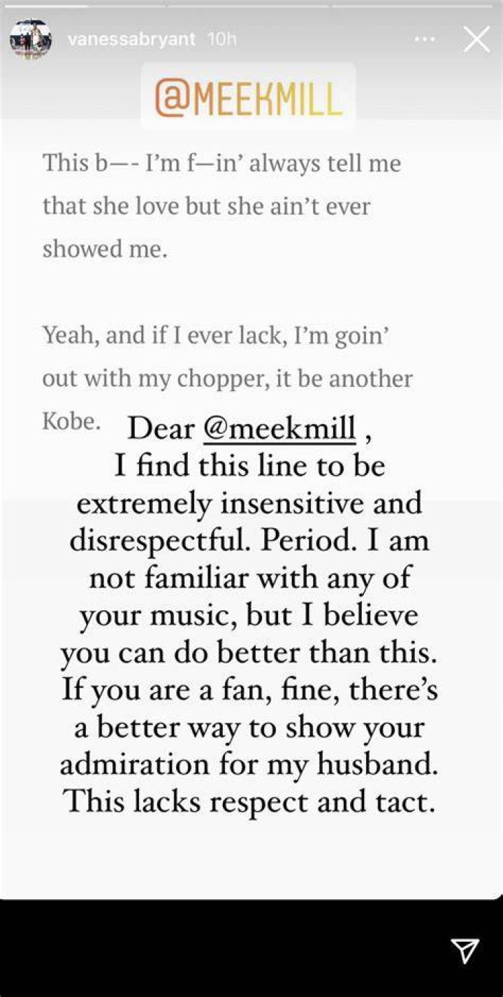 Vanessa Bryant Claps Back At Meek Mill After Rapper Mocks Kobe’s Death With ‘Disrespectful’ Lyrics